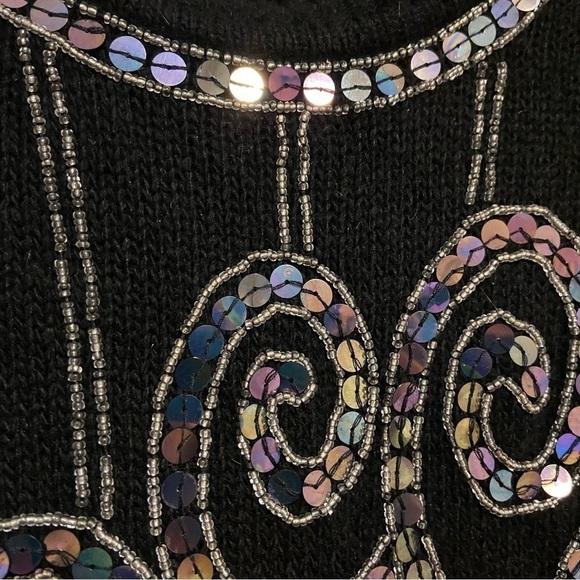 Vintage Angora Wool Silk Blend Bedazzled Embroidered Sequins Cozy Sweater Large - Picture 5 of 14